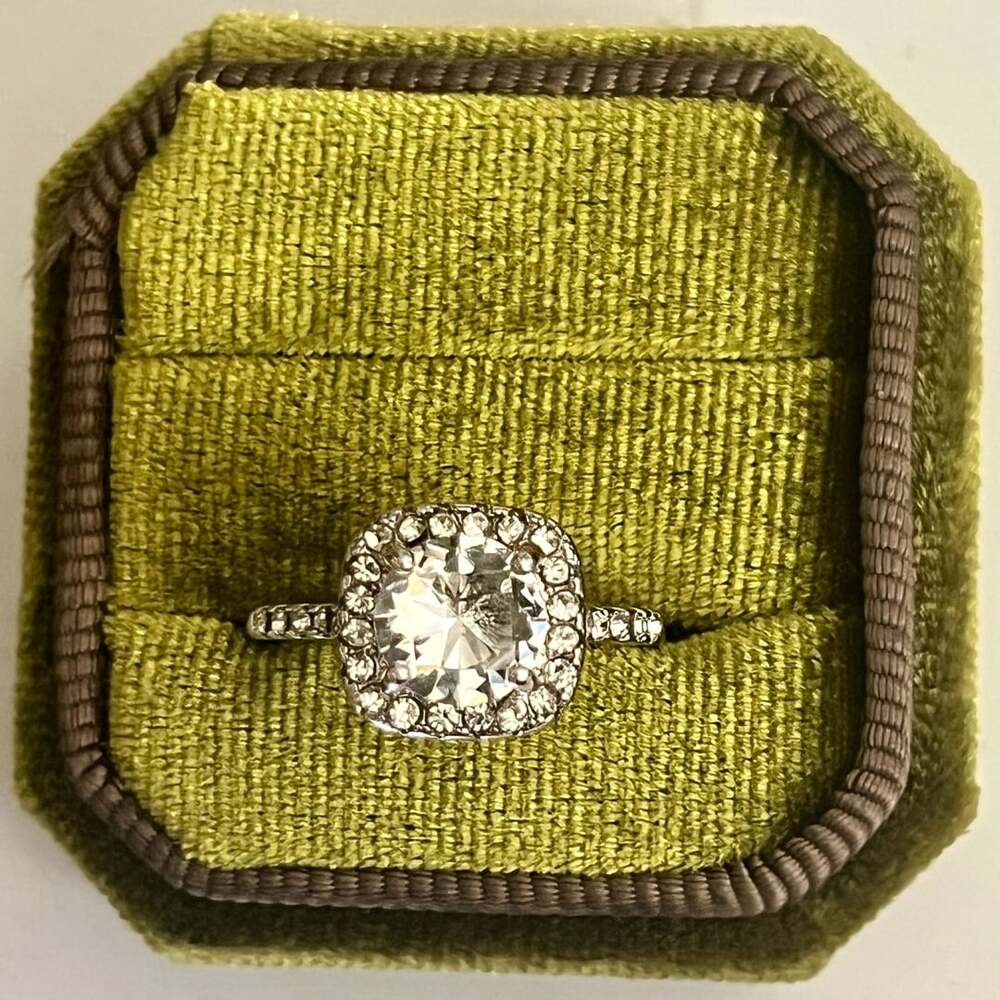 Cushion Halo Round CZ Diamond Engagement Ring in White Gold Size 7